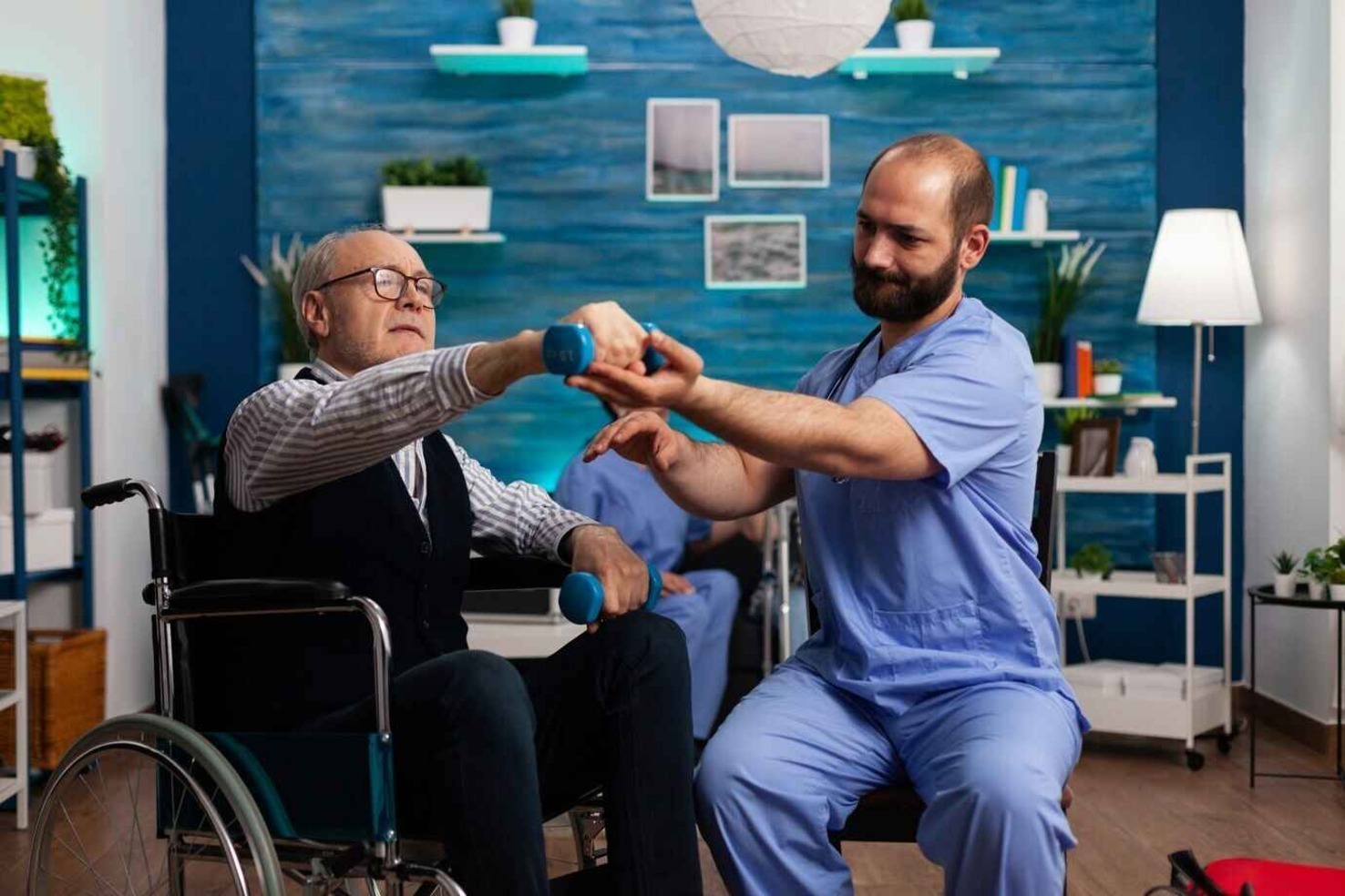 “Older adult doing low-impact exercise with a physical therapist”