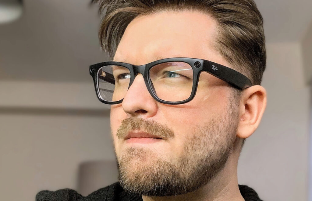 Person wearing Ray-Ban Meta Smart Glasses (2025) outdoors