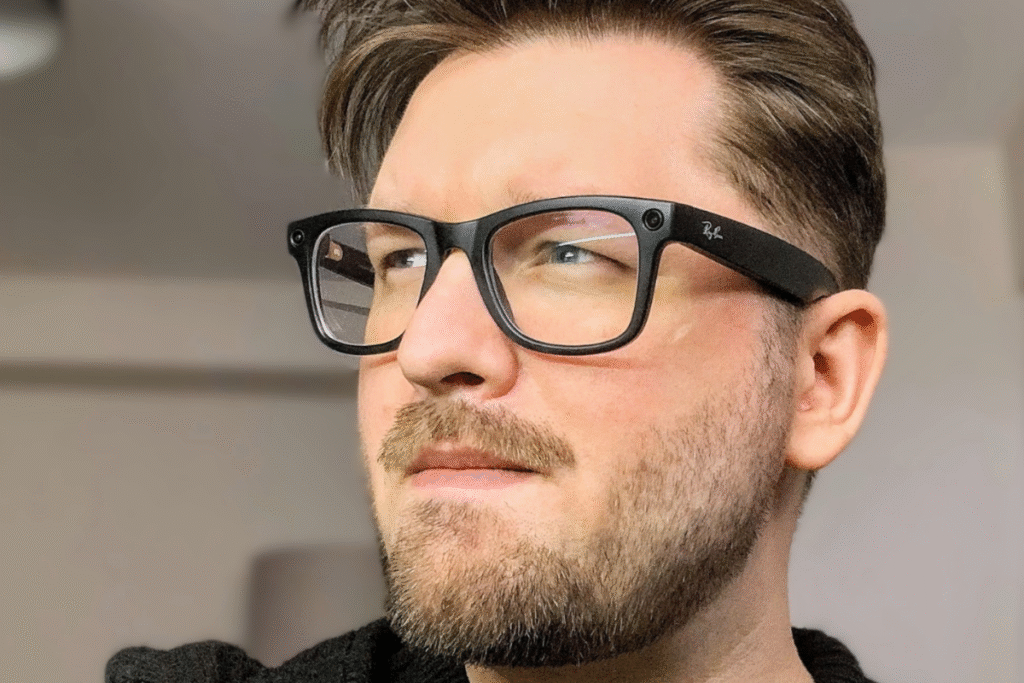 Person wearing Ray-Ban Meta Smart Glasses (2025) outdoors