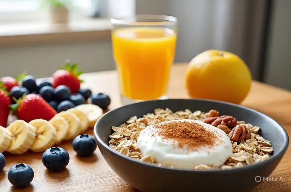 Healthy breakfast with fruits and oats for morning energy